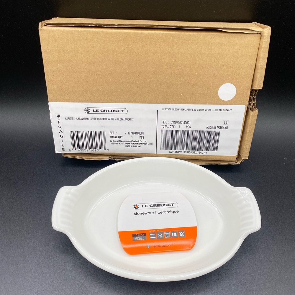 Le Creuset Heritage 16.5cm 180ml Petite Au Gratin Cerise Stoneware Dish White